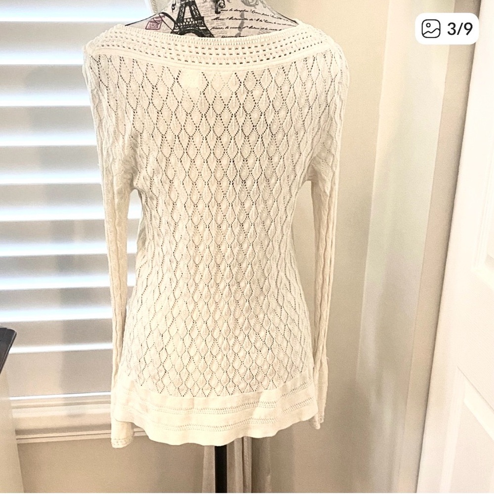 Emma James Cream Beaded Knit Sweater Size M | Feminine Boho Chic Lightweight - Picture 5 of 11